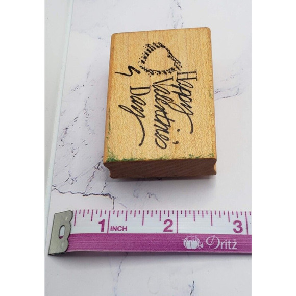 Happy Valentine’s Day Heart Balloon Comotion Wood Mounted Vintage Rubber Stamp - Picture 2 of 8